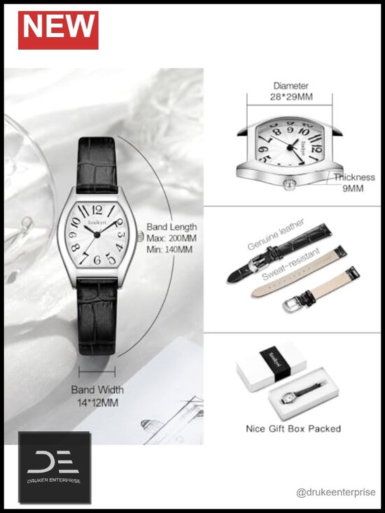 Barrel-Shaped Watch with Easy Read Arabic Numerals, Japanese Quartz, Dress Watch